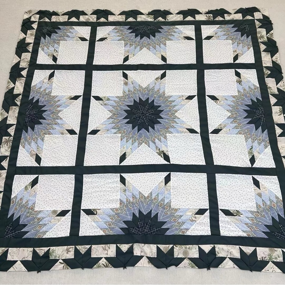 Native American Star Patchwork Cotton Quilt Top/Topper Machine pieced 86x86”
